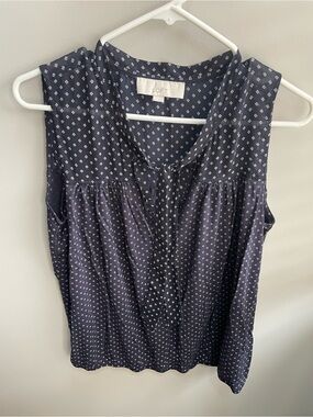 LOFT Navy Ditsy Print Sleeveless Tie-Front Top